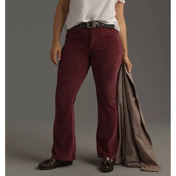 Anthropologie Pilcro Size 26 The Icon Corduroy Flare Jeans Mid Rise Wine Y2K - Picture 12 of 16